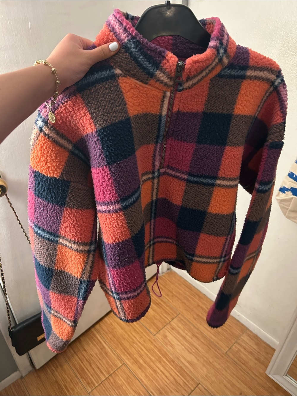 American Eagle Multicolor Plaid Sherpa Zip Jacket